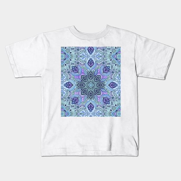 Navy Blue, Mint and Purple Boho Pattern Kids T-Shirt by micklyn